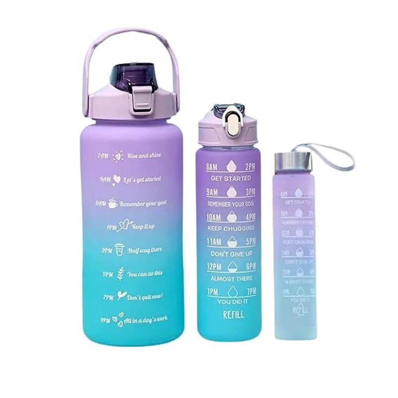 Kit com 3 Garrafas Personalizadas Motivacional 2000ml + 900ml + 300ml