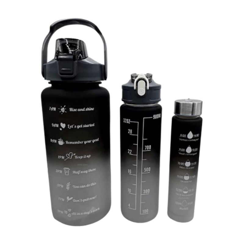 Kit com 3 Garrafas Personalizadas Motivacional 2000ml + 900ml + 300ml