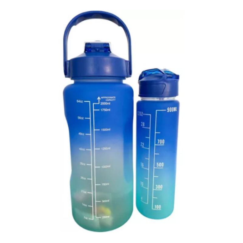 Kit com 3 Garrafas Personalizadas Motivacional 2000ml + 900ml + 300ml